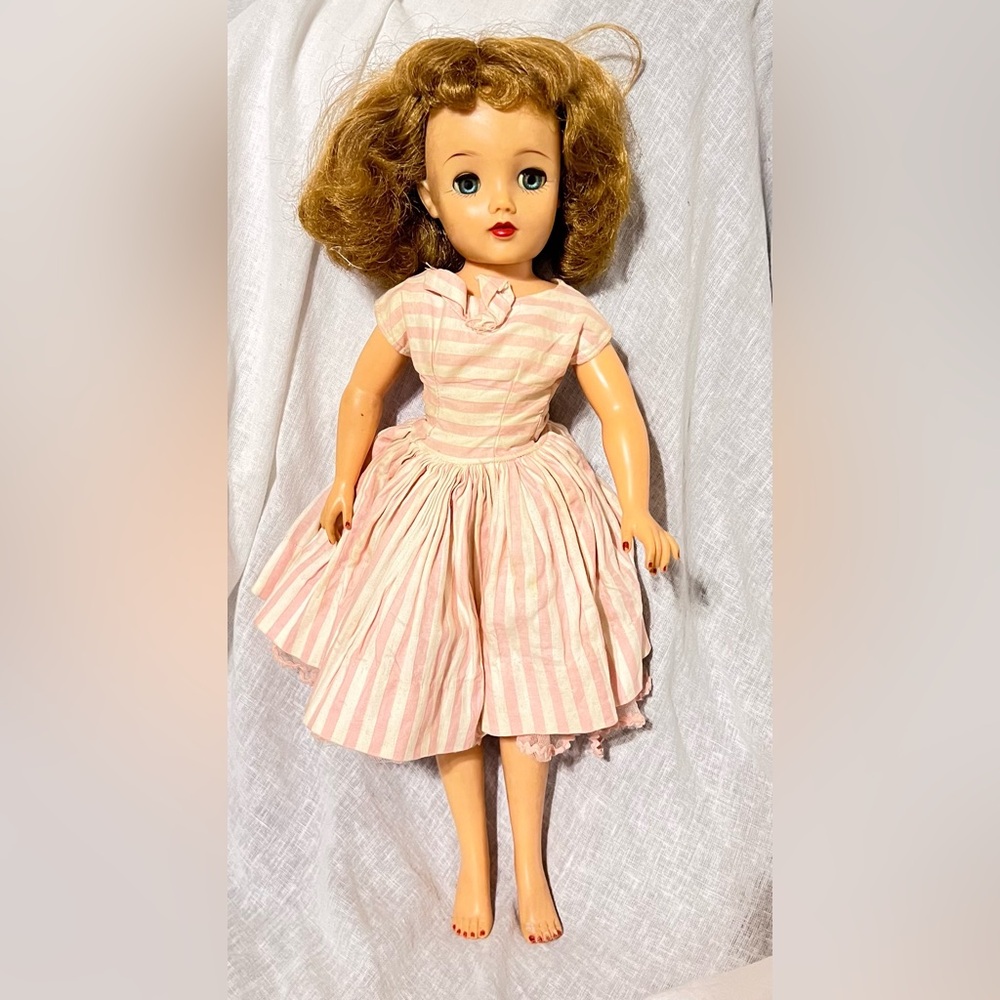 Revlon Striped Doll Dress 18”Kissing Pink Candy Strips Vintage striped fabric